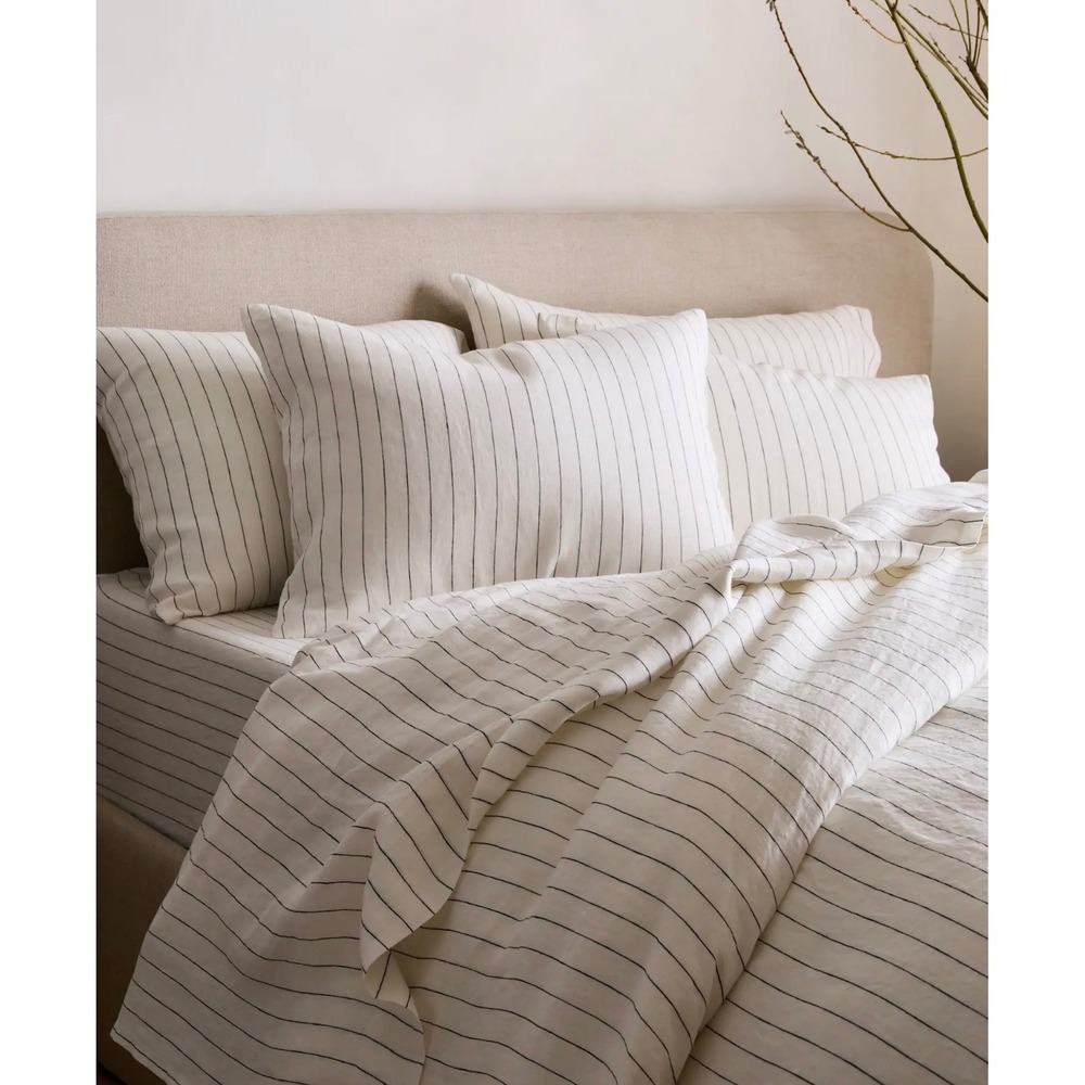 Quince European Linen Pencil Stripe Twin Duvet Cover Set + Euro Sham!